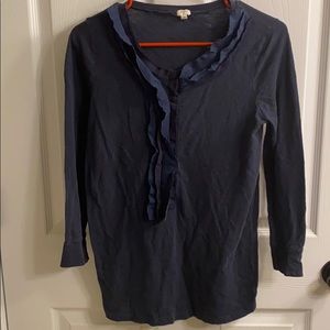 J.Crew Small Navy 3/4 Sleeve Ruffle Top